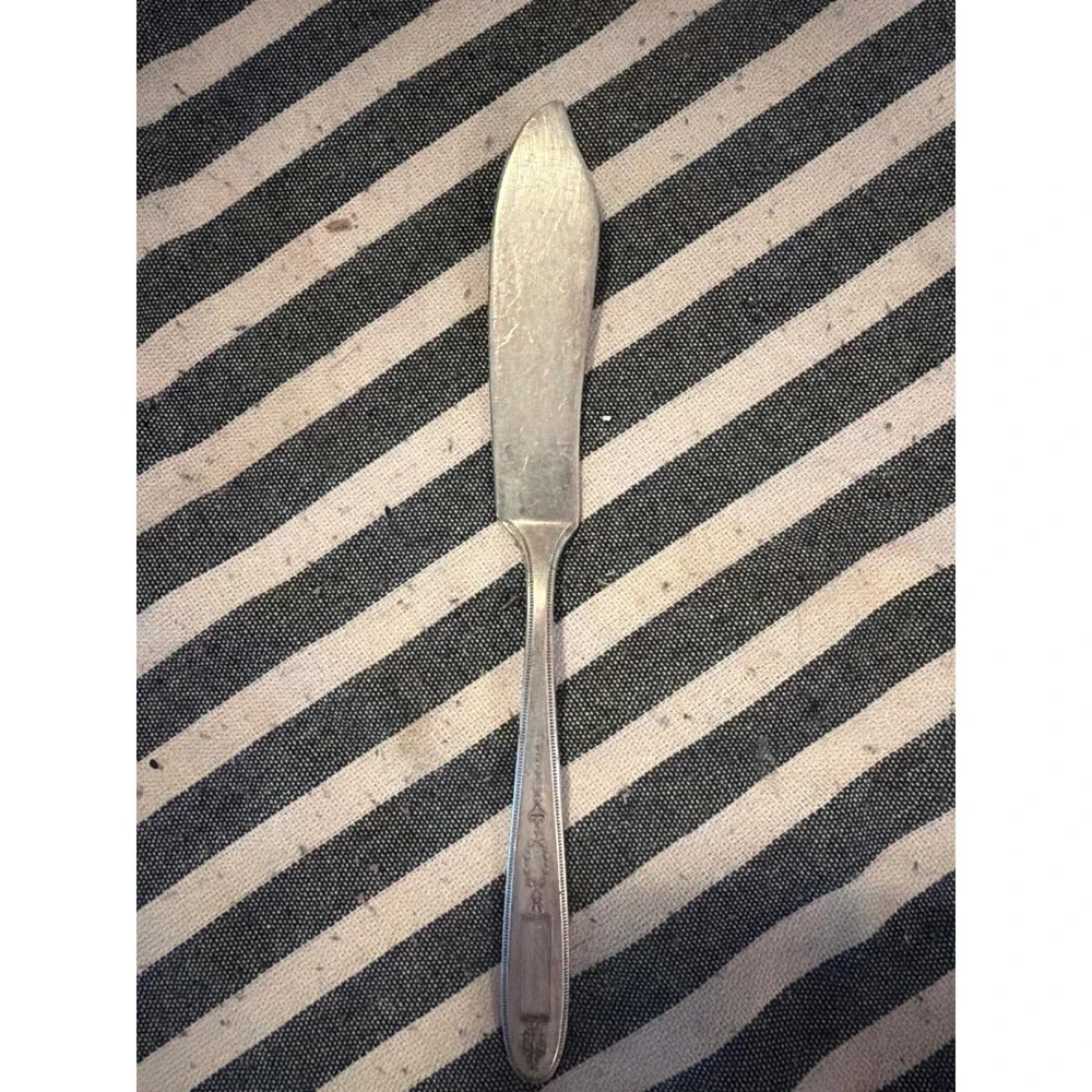 Oneida Grosvenor Vintage Silver Plated Butter Spreader Art Deco Beaded